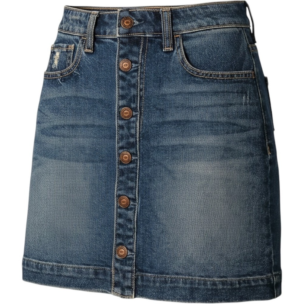 Y2K Hollister Blue Denim Button Front Mini Skirt Distressed High Rise Women's 25